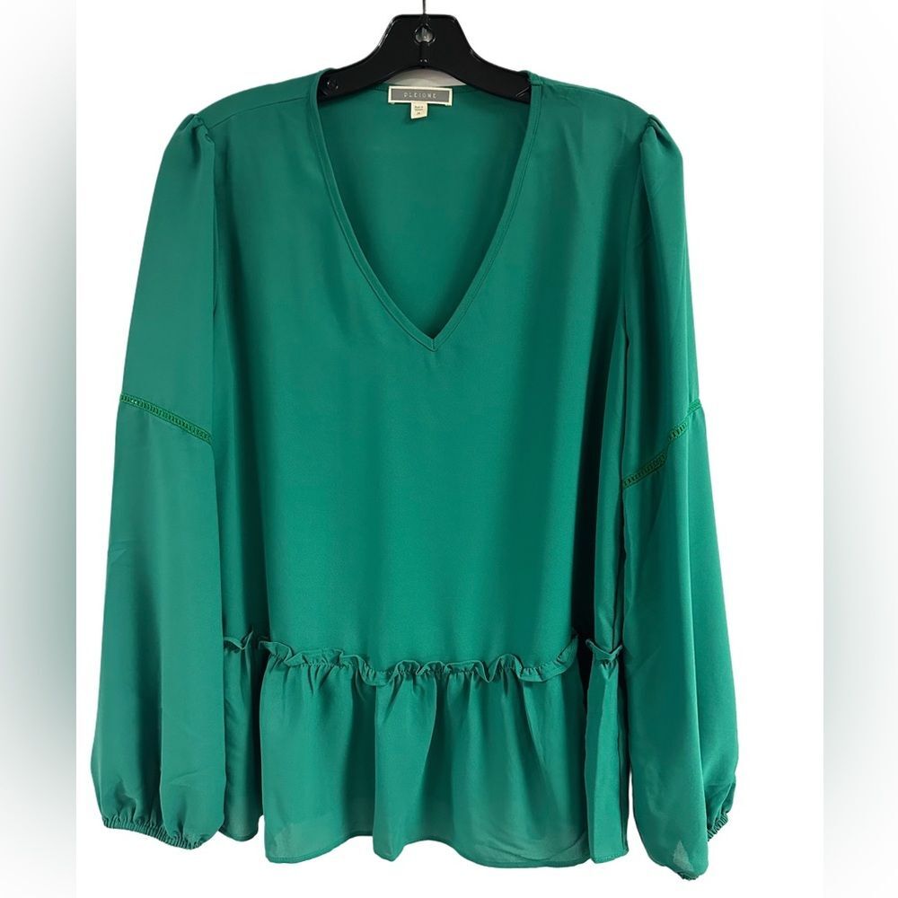 Pleione Emerald Green Peplum Balloon Sleeve Top Size M
